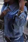 hulianfu Metal Decor Hollow-Out Modern Denim Jacket
