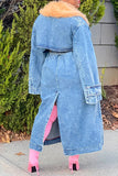hulianfu Patchwork Feminine Belted Denim Trench Coat