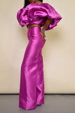 hulianfu Tulle Patchwork Off Shoulder Shimmery Wide Leg Pant Suit