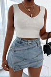hulianfu Solid Color Undeniable Irregular Denim Skirt
