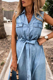hulianfu hulianfu Sleeveless Lace-Up Single-Breasted Denim Midi Dress