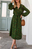 hulianfu hulianfu Leopard Print V-neck Elegant Midi Dress