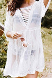 hulianfu  Hollow Embroidery Half Sleeve Cover-Up