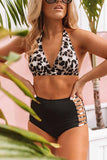 hulianfu Two-piece Leopard Print Hollow Split Triangle Bikini