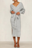 hulianfu hulianfu V Neck Backless Sweater Dress(5 Colors)