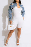 hulianfu Ripped Burrs Urban Crop Denim Jacket