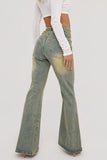 hulianfu Rivet Design Rocking Micro Flared Washed Jeans