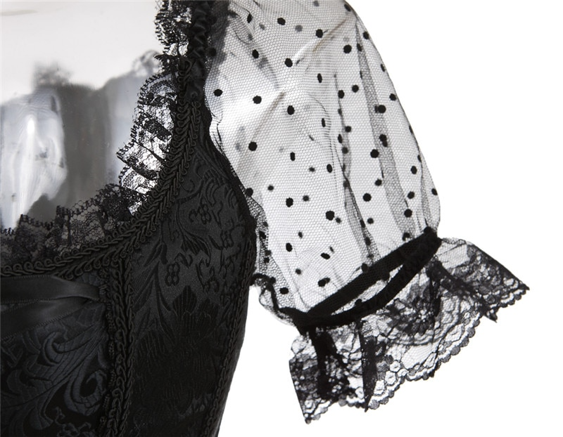 hulianfu Summer Shirts Women Steampunk Lace Patchwork Tops Short Sleeves Stand Collar Tops Vintage Party Cocktail Gothic Retro Blouse New