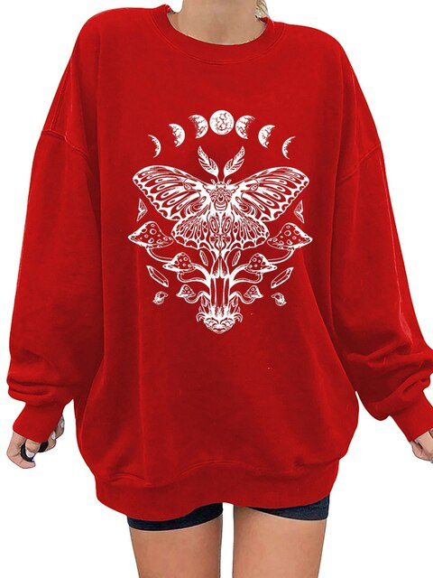 hulianfu Street Fashion Whale Print Pullovers Women Spring Autumn Indie Y2k O Neck Long Sleeve Loose Sweatshirts Vintage Tops New