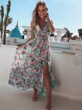 hulianfu Summer Chiffon Long Dress Women Elegant Ladies Fashion Print Boho Beach Midi Dresses For Woman Sexy Split Maxi Vestidos