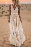 hulianfu V Neck Dot Printed Floor Length Dress(3 Colors)