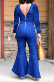 hulianfu Denim Wrap Cutout Feminine Bell Bottoms Jumpsuit