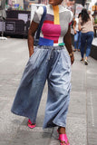 hulianfu Solid Color Casual Wide Leg Jeans