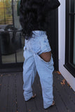 hulianfu Solid Color Hippy Cutout Design WashedJeans