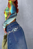 hulianfu Gradient Urban High Split Denim Skirt