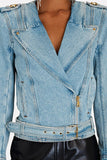 hulianfu Washed Denim Rocking Belted Jacket