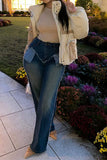 hulianfu Blue Patchwork Modern Gradient Straight Jeans