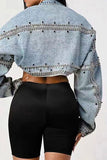 hulianfu Rivet Design On-trend Cape Style Denim Jacket