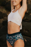 hulianfu Plaid Print Split Swimsuit