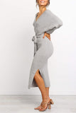 hulianfu hulianfu V Neck Backless Sweater Dress(5 Colors)