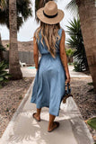 hulianfu hulianfu Sleeveless Lace-Up Single-Breasted Denim Midi Dress