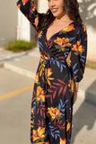 hulianfu hulianfu Stitching Flower Picture Double V-neck Midi Dress