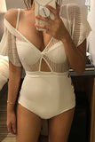 hulianfu White Sexy Hollow Cover Belly Swimwears