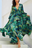 hulianfu hulianfu V-Neck Leaf Print Maxi Dress