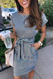 hulianfu hulianfu Striped Knot Design Grey Midi Dress(5 Colors)