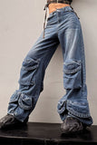 hulianfu Gradient Boyish Multi Pocket Jeans