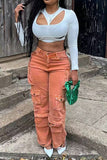 hulianfu Solid Color On-trend Multi Pocket Jeans