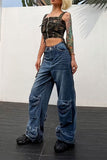 hulianfu Gradient Boyish Multi Pocket Jeans