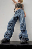 hulianfu Gradient Boyish Multi Pocket Jeans
