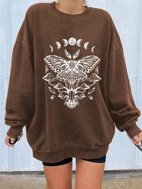 hulianfu Street Fashion Whale Print Pullovers Women Spring Autumn Indie Y2k O Neck Long Sleeve Loose Sweatshirts Vintage Tops New