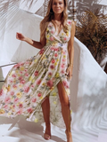 hulianfu Summer Chiffon Long Dress Women Elegant Ladies Fashion Print Boho Beach Midi Dresses For Woman Sexy Split Maxi Vestidos