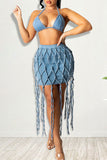 hulianfu Solid Color Cool Tassels Dress Suit