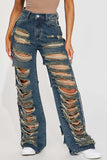 hulianfu Ripped Stylish Micro Flared Washed Jeans
