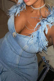 Blue Girly Fluffy Mini Dress