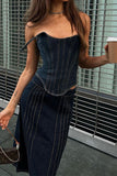 hulianfu Patchwork Stylish Irregular Denim Camisole