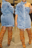 Solid Color Chic Asymmetric Lace-Up Denim Mini Dress