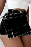 hulianfu Solid Color Undeniable Irregular Denim Skirt
