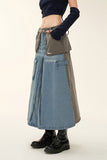 hulianfu Hit Color Stylish Multi Pocket Zipper Denim Skirt