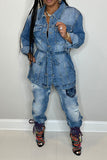 hulianfu Gradient Versatile Belted Denim Coat