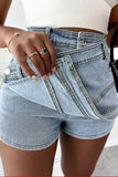 hulianfu Solid Color Undeniable Irregular Denim Skirt