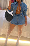 hulianfu Solid Color Modern Denim Skirt Suit
