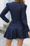 Solid Color Denim Preppy Ruffled Mini Dress