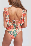 hulianfu Deep V-neck Ruffled Swimsuit