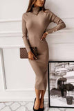 hulianfu hulianfu Open Back Long Sleeve Solid Color Midi Dresses