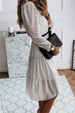 hulianfu hulianfu Elegant White Black Dot Print Round Neck Tie Midi Dress