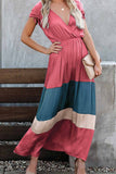 hulianfu hulianfu Summer Loose Multicolor Stitching V-Neck Short Sleeves Midi Dress